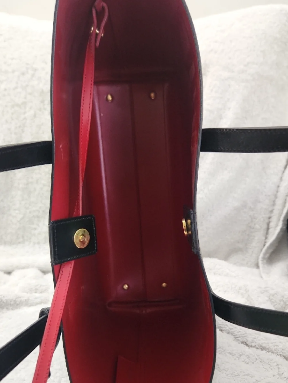 Saint Laurent Black Leather Tote with Red Interior and Gold YSL Charm NEW! - Picture 9 of 13